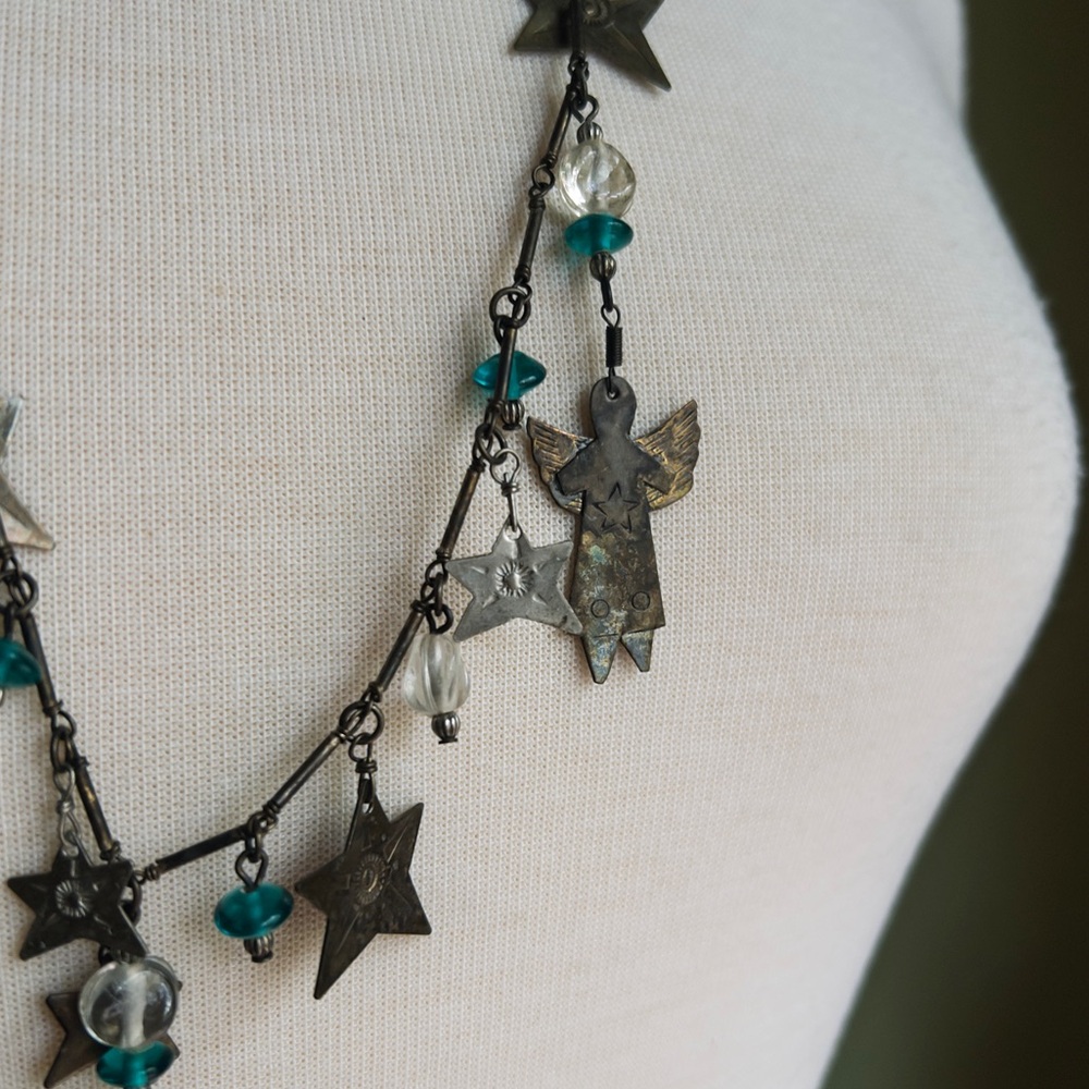 Vintage Angel Milagros Necklace, Handmade Celestial Charm Necklace - Picture 4 of 5